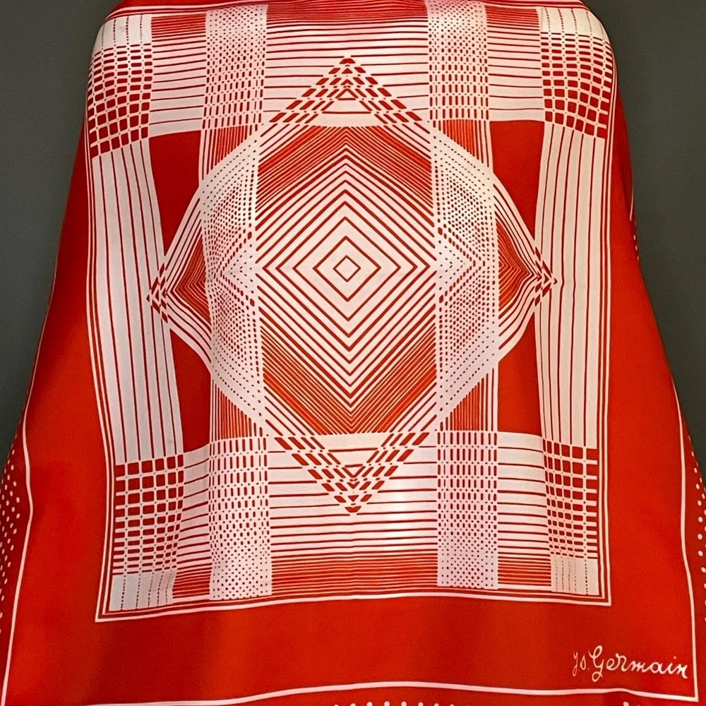 Vintage Crimson Red Germain Scarf 33 In Sq Excellent Condition